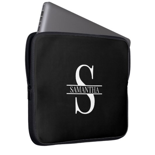 Name der personalisierten, eleganten Schwarz-Weiß- Laptopschutzhülle (Vorne Rechts)