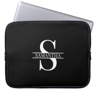 Name der personalisierten, eleganten Schwarz-Weiß- Laptopschutzhülle