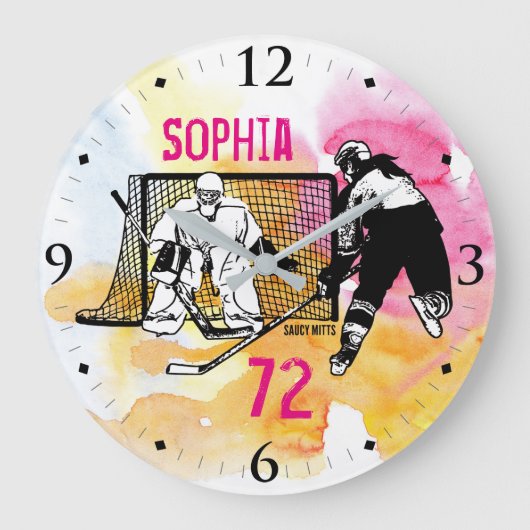 Name der personalisierten Frauenhockey-Tinte Große Wanduhr (Vorderseite)