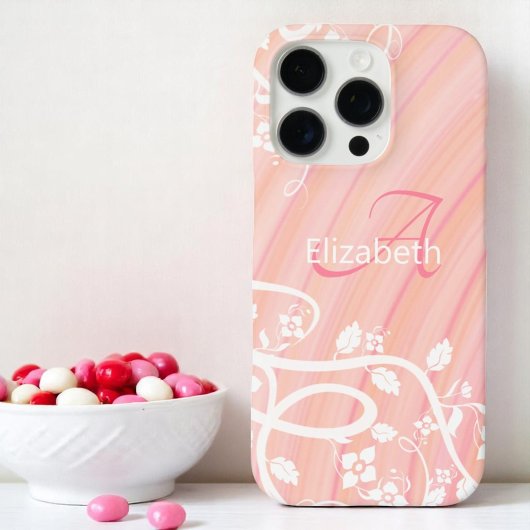 Name der personalisierten Girl Monogramm Rosa Weiß Case-Mate iPhone Hülle