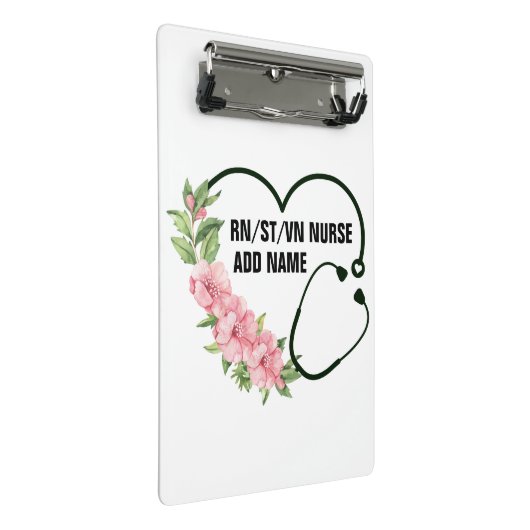 Name der personalisierten Krankenschwester Mini Klemmbrett (Schrägansicht)