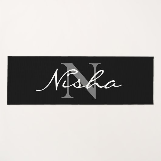 Name der personalisierten Minimal-Schwarz-Weiß-Mon Yogamatte (Vorderseite (Horizontal))