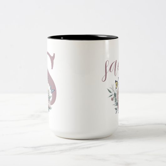 Name der personalisierten Monogramm-Blume Zweifarbige Tasse (Mittel)