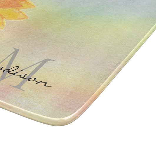 Name der personalisierten Monogramm Sonnenblume Schneidebrett (Ecke)