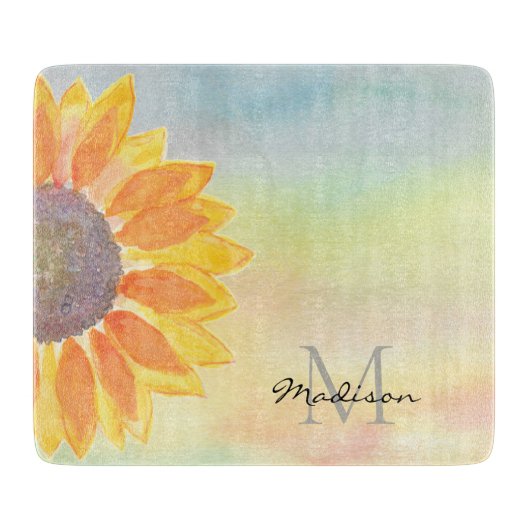 Name der personalisierten Monogramm Sonnenblume Schneidebrett (Vorderseite)