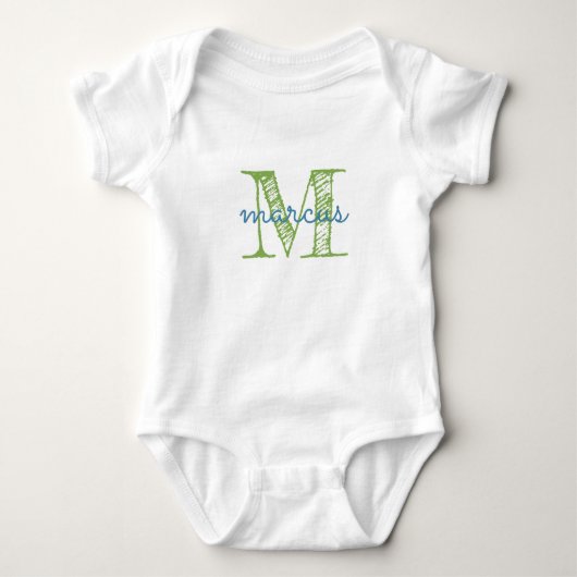 Name der personalisierten Monogramm-Typografie Baby Strampler (Vorderseite)