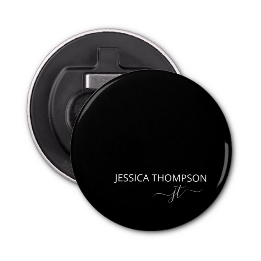 Name der personalisierten Schwarzen Monogramm Flaschenöffner (Vorderseite)