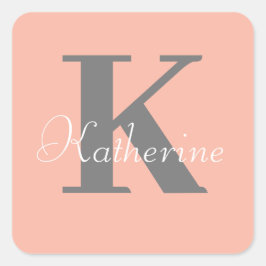 Name der Pfirsichmonogramm Quadratischer Aufkleber