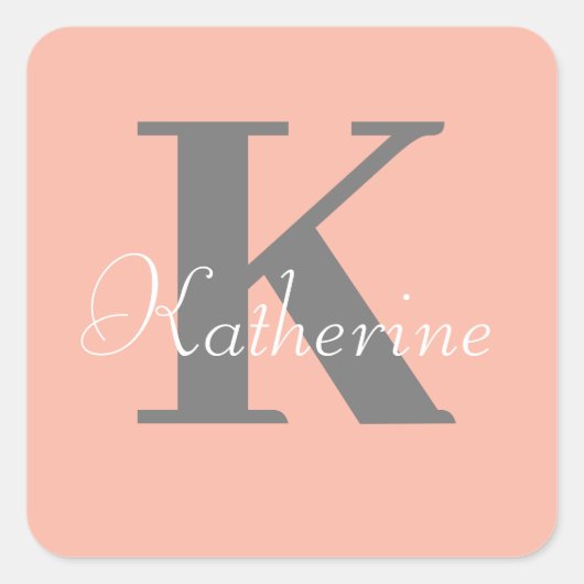 Name der Pfirsichmonogramm Quadratischer Aufkleber (Vorderseite)