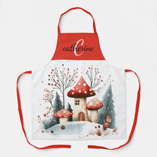 Name der Pilze im Winterwald Schürze (Vorderseite)