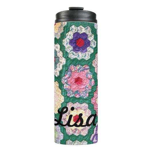 Name der Quilt Monogramm farbig Thermosbecher (Vorderseite)