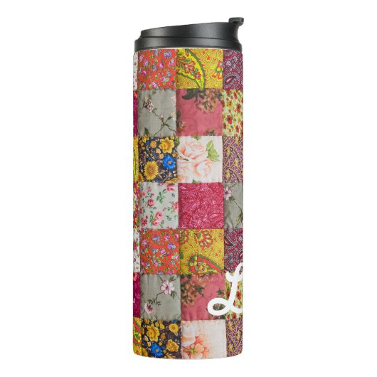 Name der Quilt Monogramm farbig Thermosbecher (Nach links gedreht)
