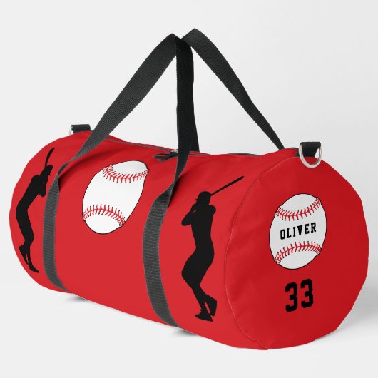 Name der Red Baseball Ball Silhouette Duffle Bag (Linke Ecke)