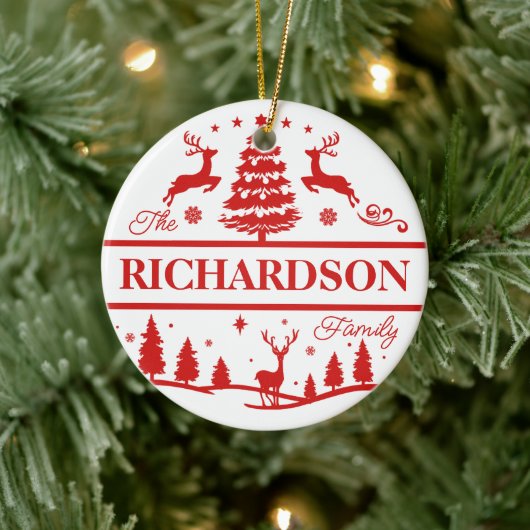 Name der Red Christmas | Monogramm | INDIVIDUELLE  Keramik Ornament (Baum)