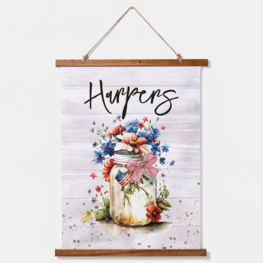 Name der Red White & Blue-Familie Wandteppich Mit Holzrahmen (Vorderseite)