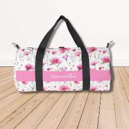 Name der rosa Aquarell-Wildblume Duffle Bag
