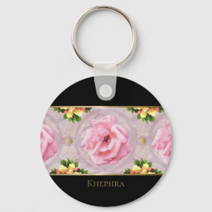 Name der rosa Floral Watercolor Monogram Schlüsselanhänger