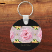 Name der rosa Floral Watercolor Monogram Schlüsselanhänger (Vorderseite)