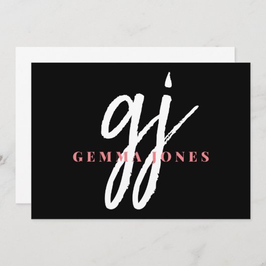 Name der rosa weißen Monogramm-Initialen für elega Mitteilungskarte (Vorne/Hinten)