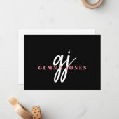 Name der rosa weißen Monogramm-Initialen für elega Mitteilungskarte (Vorderseite/Rückseite Beispiel)