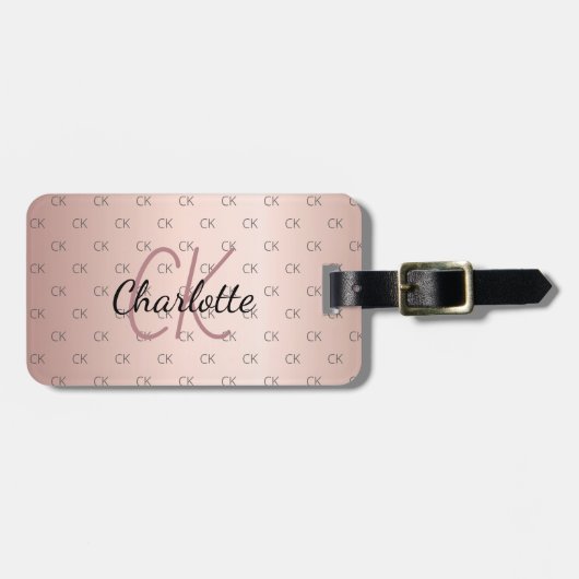 Name der Rose-Gold-Monogramm-Initialen Gepäckanhänger (Vorderseite horizontal)