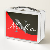 Name der roten schwarzen Monogramm Metall Brotdose (Vorderseite)