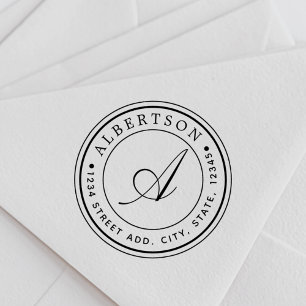 Name der Round-Rücksendeadresse für Monogram-Skrip Permastempel