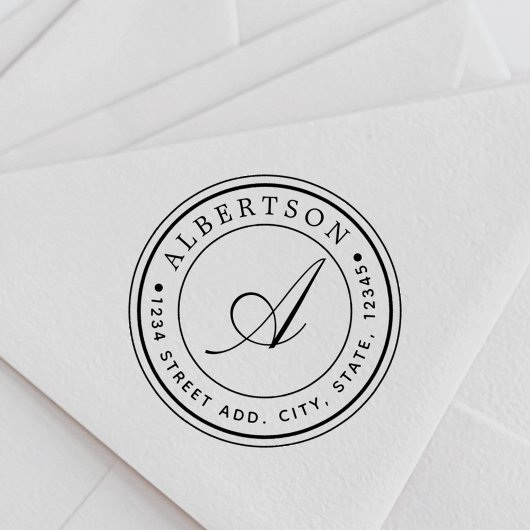 Name der Round-Rücksendeadresse für Monogram-Skrip Permastempel