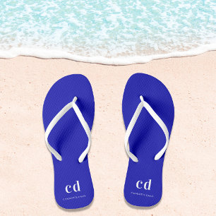 Name der Royal Blue-White-Monogram-Initialen Badesandalen