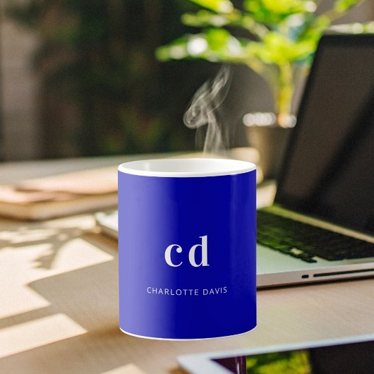 Name der Royal Blue-White-Monogram-Initialen Kaffeetasse