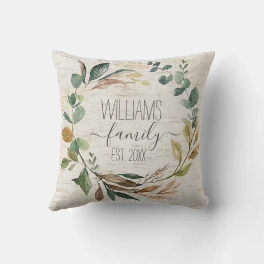 Name der Rustic Chic Wreath Birch Family Kissen (Rückseite)