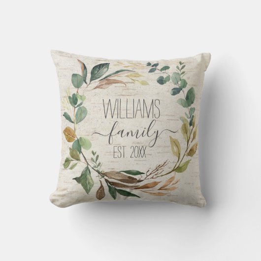 Name der Rustic Chic Wreath Birch Family Kissen (Vorderseite)