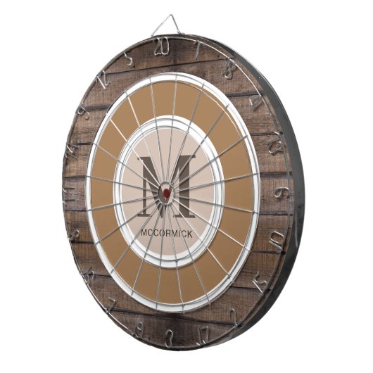 Name der Rustikalen Holzfamilie Monogram Custom Dartscheibe (Vorderseite rechts)