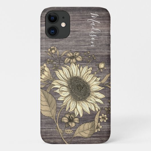 Name der rustikalen Sonnenblume Monogramm Case-Mate iPhone Hülle (Rückseite)
