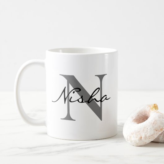 Name der schwarz-grauen Monogramm Kaffeetasse (Mit Donut)