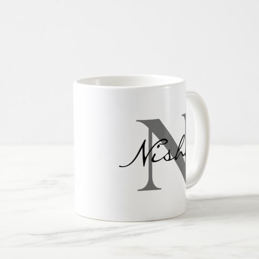 Name der schwarz-grauen Monogramm Kaffeetasse (VorderseiteRechts)