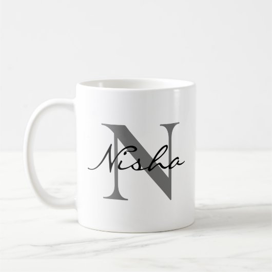 Name der schwarz-grauen Monogramm Kaffeetasse (Links)