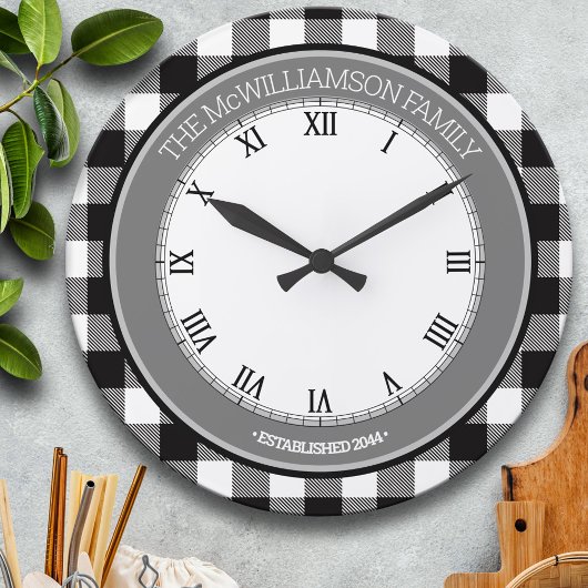 Name der Schwarz/Weiß-Buffalo-Karo Große Wanduhr