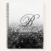Name der Schwarz-weißen Girl-Glitzer-Monogramm Notizblock (Vorderseite)