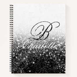 Name der Schwarz-weißen Girl-Glitzer-Monogramm Notizblock