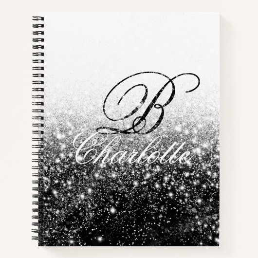 Name der Schwarz-weißen Girl-Glitzer-Monogramm Notizblock (Vorderseite)
