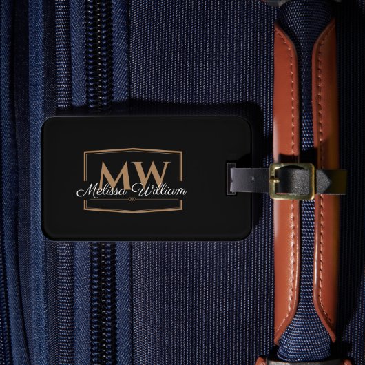 Name der Schwarz-weißen Goldmonogramm Gepäckanhänger (Vorderseite Insitu 4)