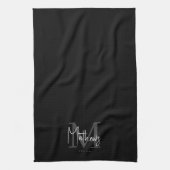 Name der Schwarz-weißen grauen Monogramm-Familie Geschirrtuch (Vertikal)