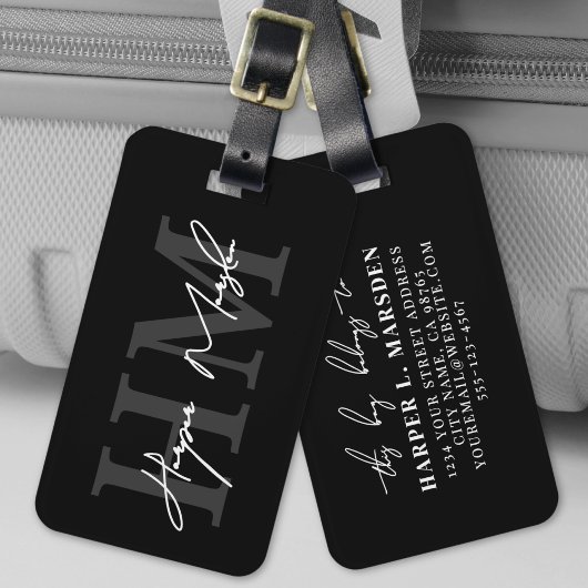 Name der Schwarz-weißen Monogramm Gepäckanhänger