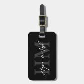 Name der Schwarz-weißen Monogramm Gepäckanhänger (Vorderseite vertikal)
