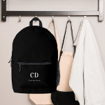 Name der Schwarz-weißen Monogramm-Initialen Bedruckter Rucksack<br><div class="desc">Schwarzer Hintergrund,  weißer Text. Personalisieren und fügen Sie Ihre Monogramm-Initialen und vollständigen Namen.</div>