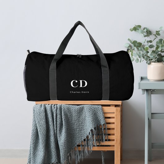Name der Schwarz-weißen Monogramm-Initialen Duffle Bag