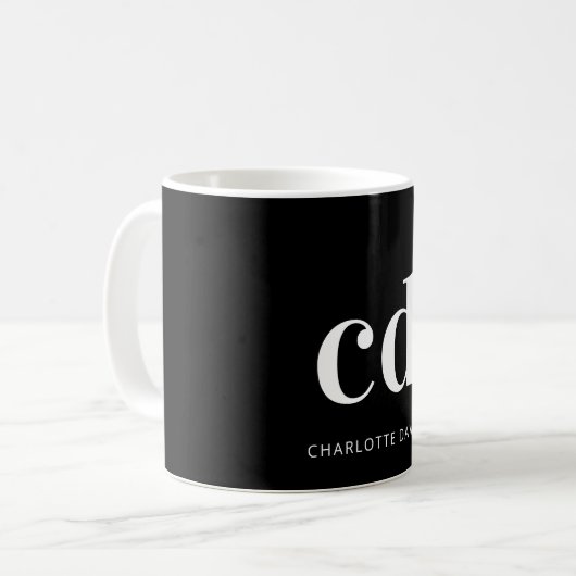 Name der Schwarz-weißen Monogramm-Initialen fett Kaffeetasse (Vorderseite Links)