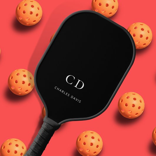 Name der Schwarz-weißen Monogramm-Initialen Pickleball Schläger