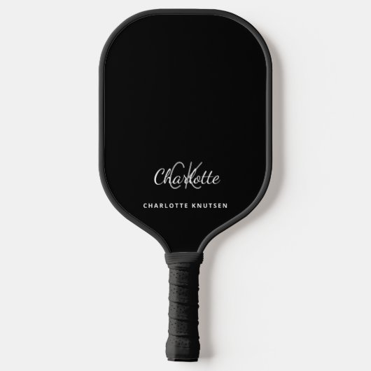 Name der Schwarz-weißen Monogramm-Initialen Pickleball Schläger (Rückseite)